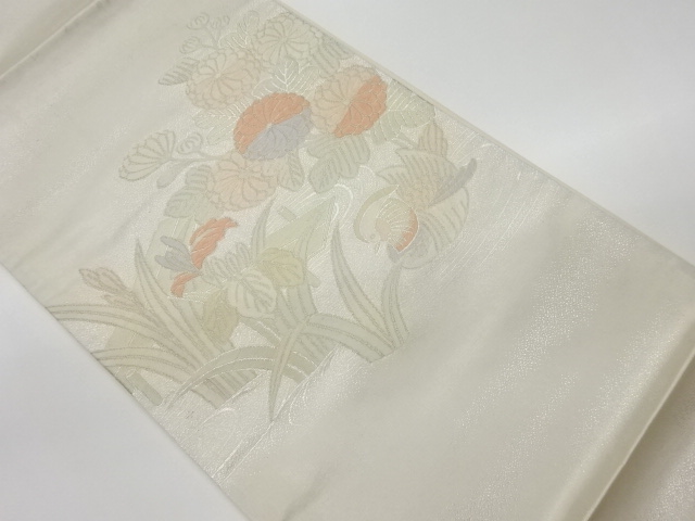 リサイクル　流水に鴛鴦・花模様織出し袋帯